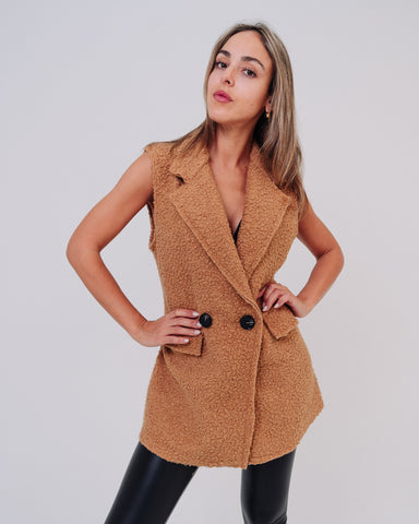 Giacca lunga smancato donna camel made in Italy