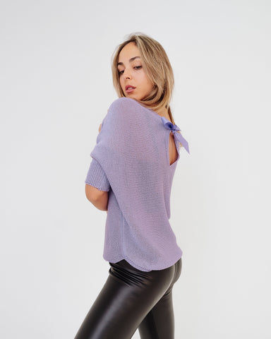 Maglia donna lilla con fiocco made in Italy