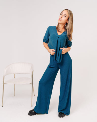 Maglia e pantalone completo donna verde acqua made in Italy