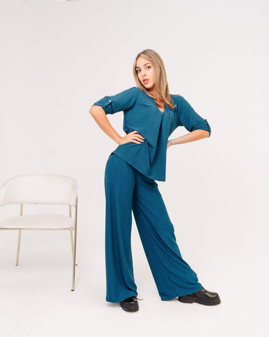 Maglia e pantalone completo donna verde acqua made in Italy