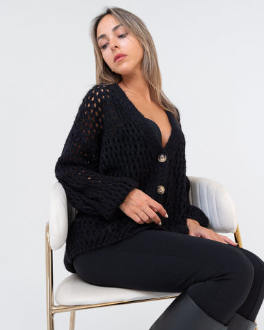 Maglione con fori donna nero made in Italy