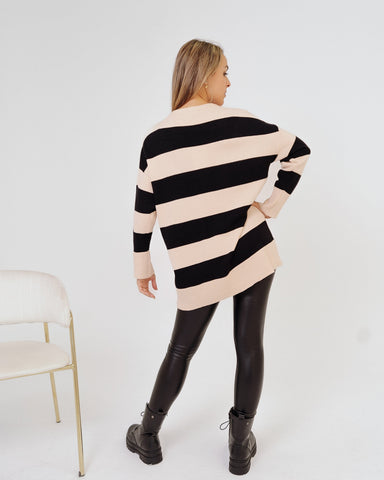 Maglione donna beige e nero