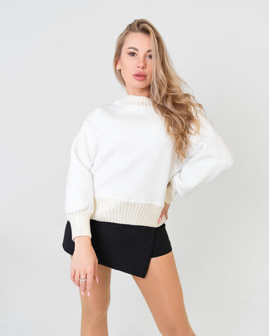 Maglione donna bianco con dettagli oro made in Italy