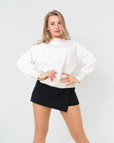 Maglione donna bianco con dettagli oro made in Italy