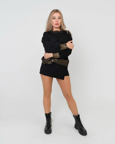 Maglione donna nero con dettagli argento made in Italy