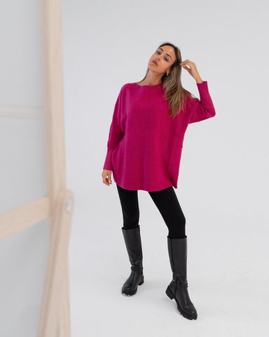 Maglione donna rosa acceso made in Italy