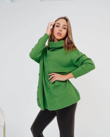 Maglione donna verde collo alto made in Italy