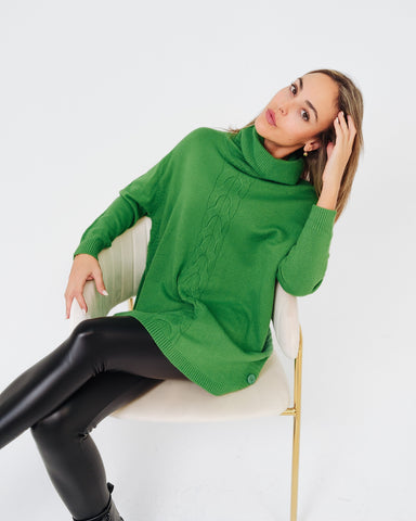 Maglione donna verde collo alto made in Italy