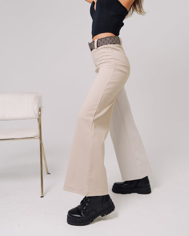 Pantalone beige donna con cintura made in Italy