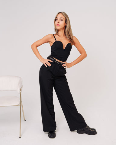 Pantalone donna nero con cintura made in Italy