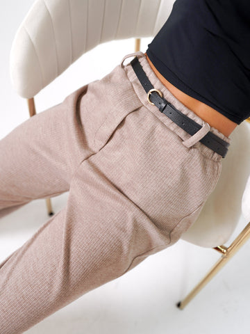 Pantaloni donna beige con cintura made in Italy