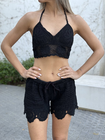 Top e short donna nero